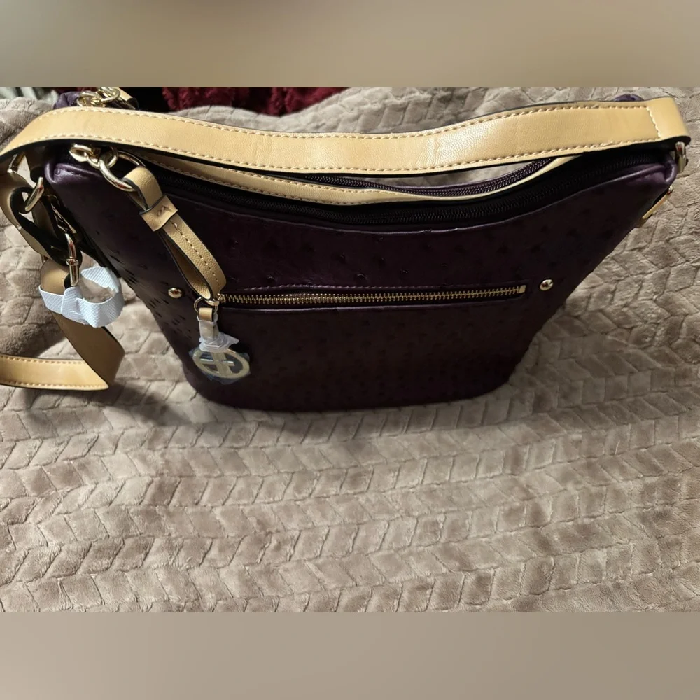 Giani Bernini Dark Purple Ostrich Embossed Hobo Handbag - Picture 5 of 11